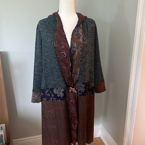 Lee Andersen blue and brown hooded patchwork duster. Large never worn